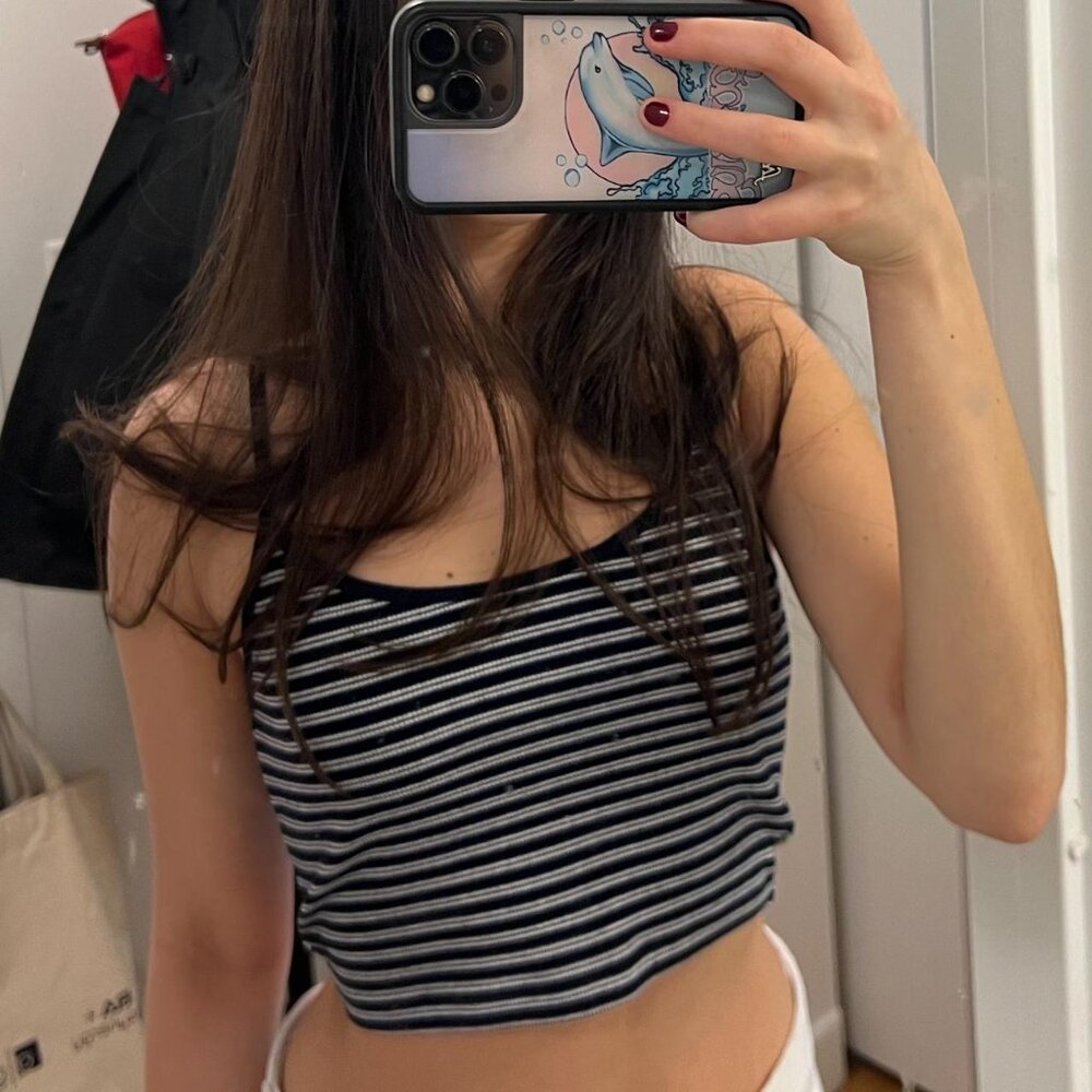 Brandy melville navy and white stripped crop top. One size fits all perfect cond